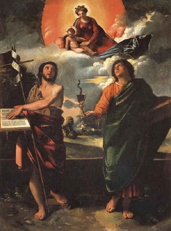 DOSSI, Dosso Madonna in Glory with SS.John the Baptist and john the Evangelist Sweden oil painting art
